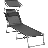 SONGMICS Tumbona- Tumbona Reclinable- con Reposacabezas- Respaldo y Parasol Reclinables- Ligera- Plegable- 53 x 193 x 29…